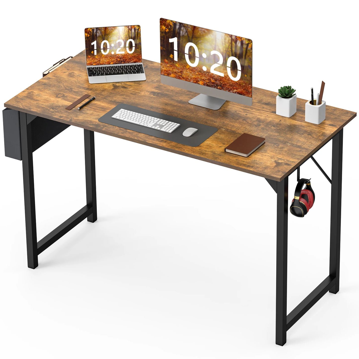 Computer Desk Gaming Table, Compact with Side Bag, Headphone Hooks