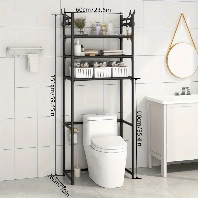 Metal 3 Tier Above Toilet Storage Rack|Floor-to-ceiling No-drill Bathroom Bedroom Multifunctional Shelf Space-saving Durable Sto