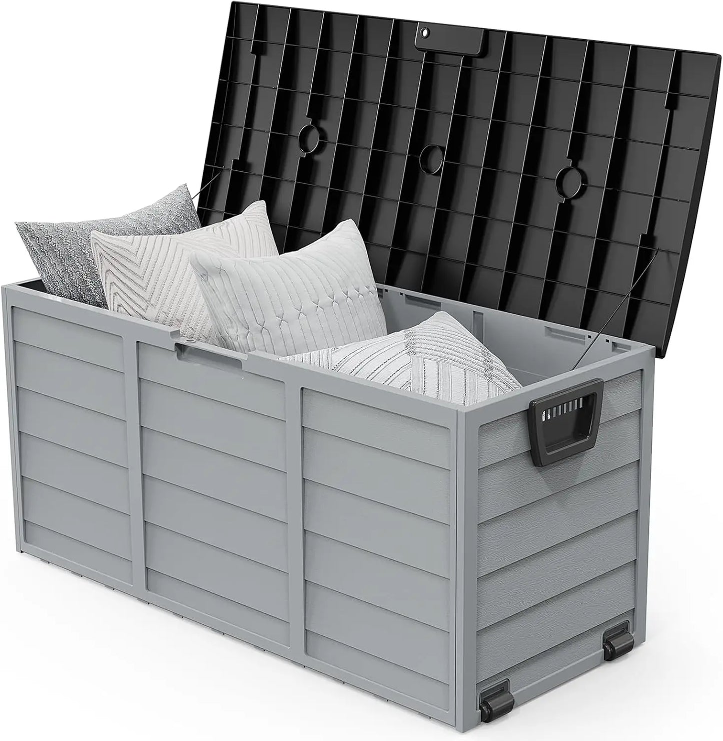 75 Gallon Outdoor Storage Box, Lockable Plastic Storage Containers with Lid, Patio Deck Box Furniture for Garden, Pool, Balcony,