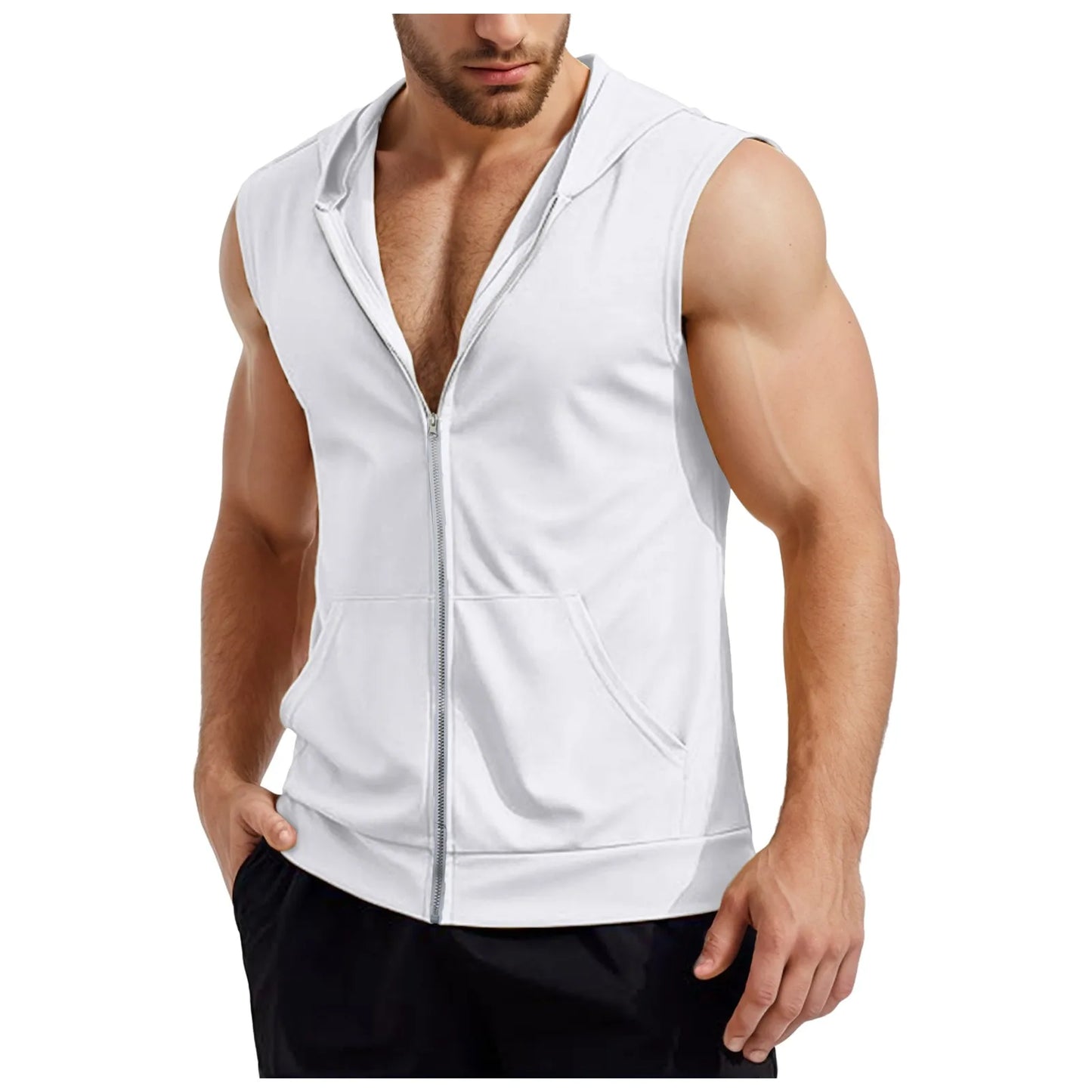 Men Dressy Workout Hooded Tank Tops Pack Zip Up Sleeveless Gym Shirts Muscle Mens Sleeveless Hoodies Fashion майка мужская