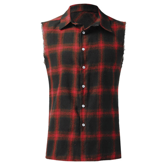 Tank Top For Men Casual Mens Summer Fashion Casual Plaid Print Sanding Sleeveless T Shirt Vest Regata Masculina