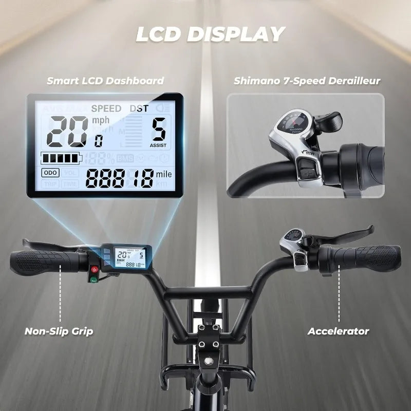 U7 Electric Bike for Adults, 20 mph Cargo Ebike 1000W Peak Adult Electric Bicycles, 55 Miles Range E Bike, 48V 10.4Ah