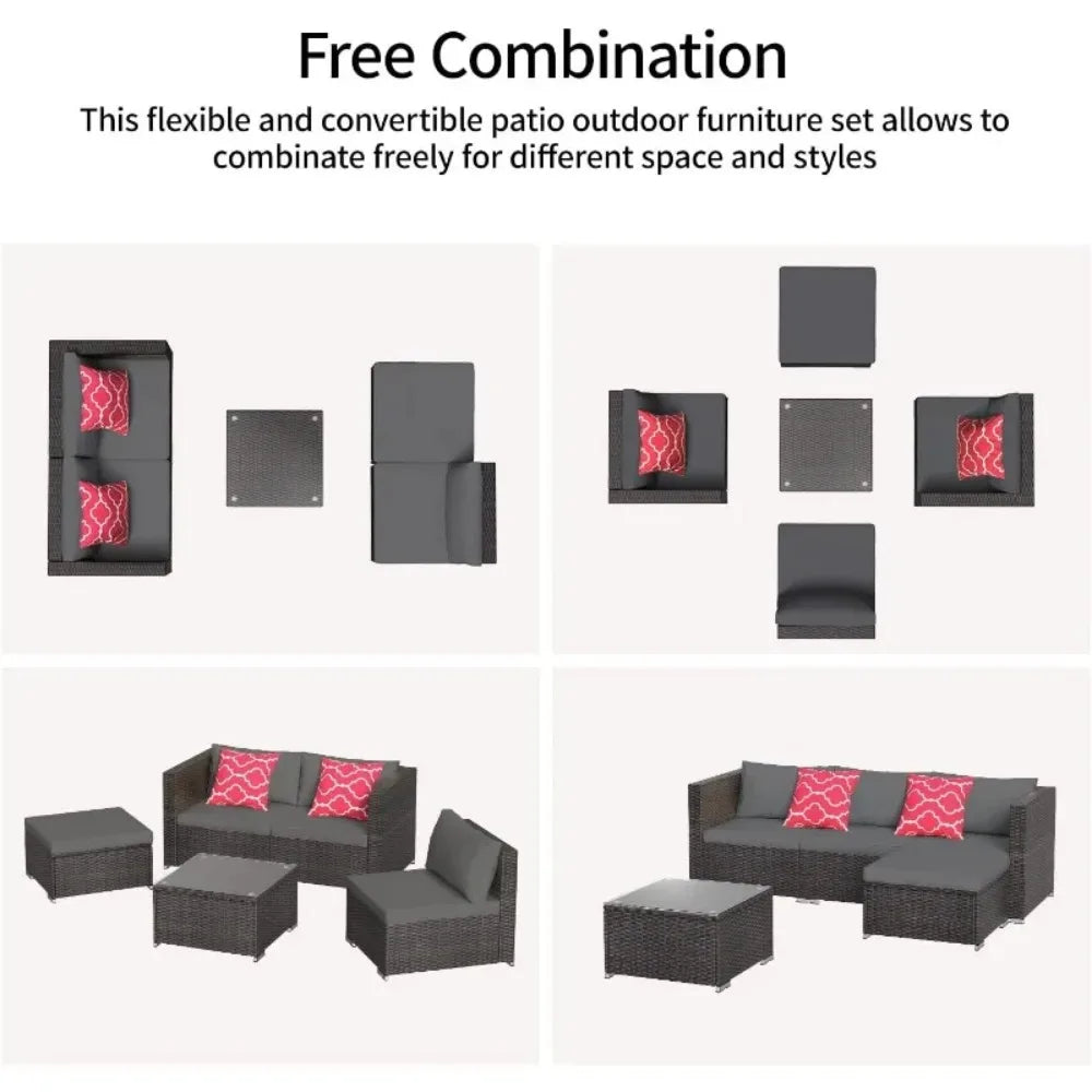 Outdoor Garden Furniture Set All Weather Outdoor Sofa PE Garden Furniture Wicker Rattan Garden Reception Set (Gray)