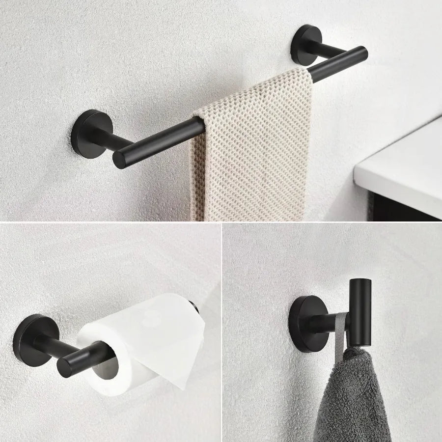 3Piece Bathroom Hardware Set with Toilet Paper Holder Towel Ring Adjustable Towel Bar Wall Mount Bath Accessory Set RT