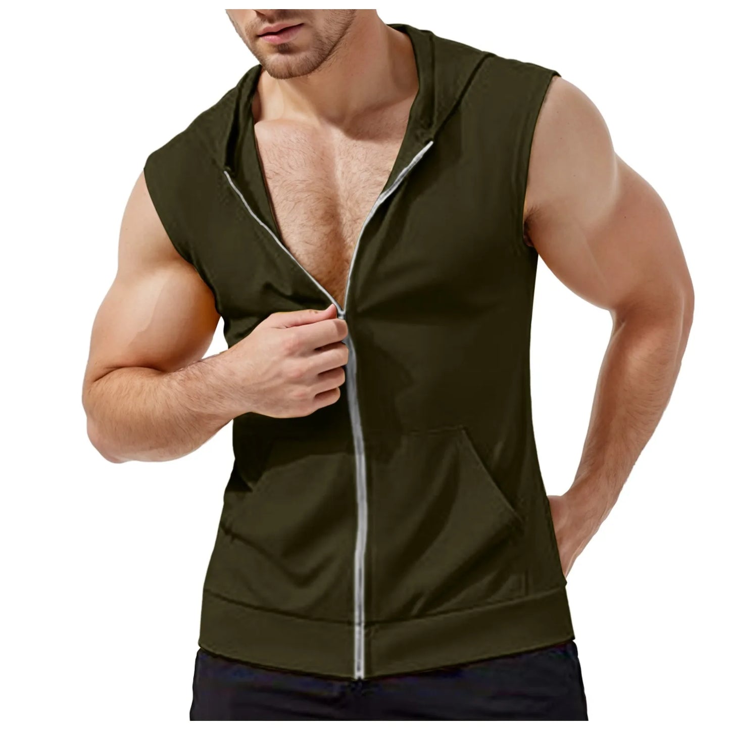 Men Dressy Workout Hooded Tank Tops Pack Zip Up Sleeveless Gym Shirts Muscle Mens Sleeveless Hoodies Fashion майка мужская