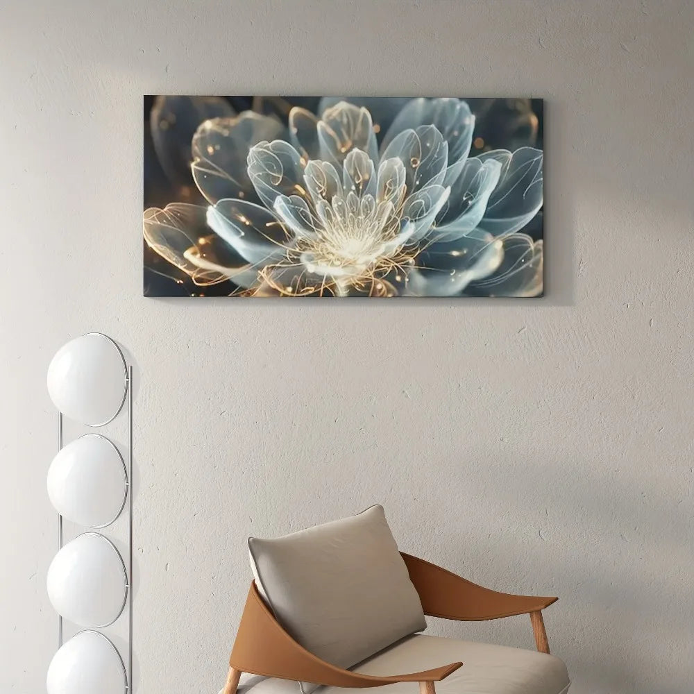 1.5 inch thick pine solid wood frame modern abstract transparent lotus mural, canvas painting for interior decoration