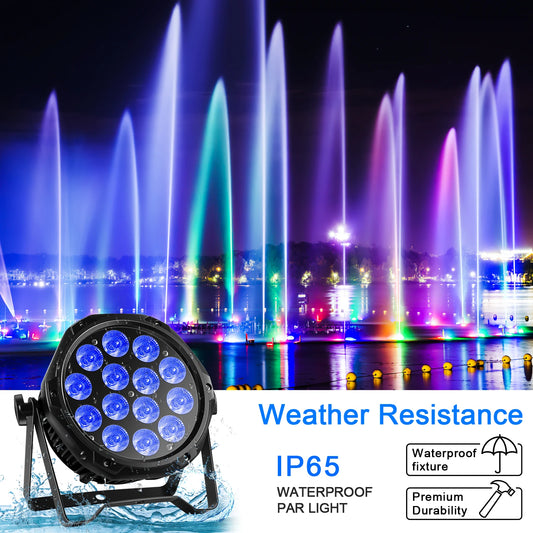 Yiflamefly 4Pcs IP65 Waterproof Par Lights 14X10W RGBW LED Outdoor Stage Light DMX Wash Strobe DJ Light For KTV Bar Disco Party