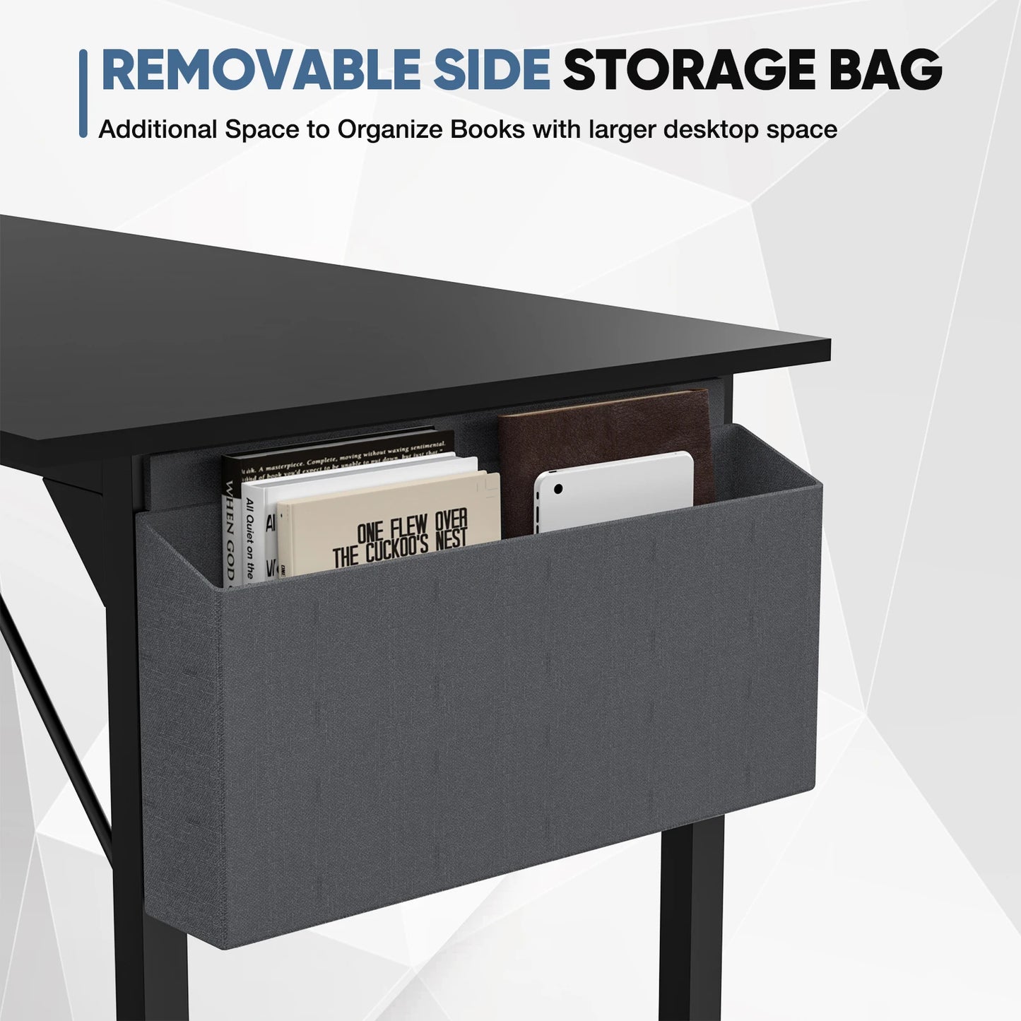Computer Desk Gaming Table, Compact with Side Bag, Headphone Hooks