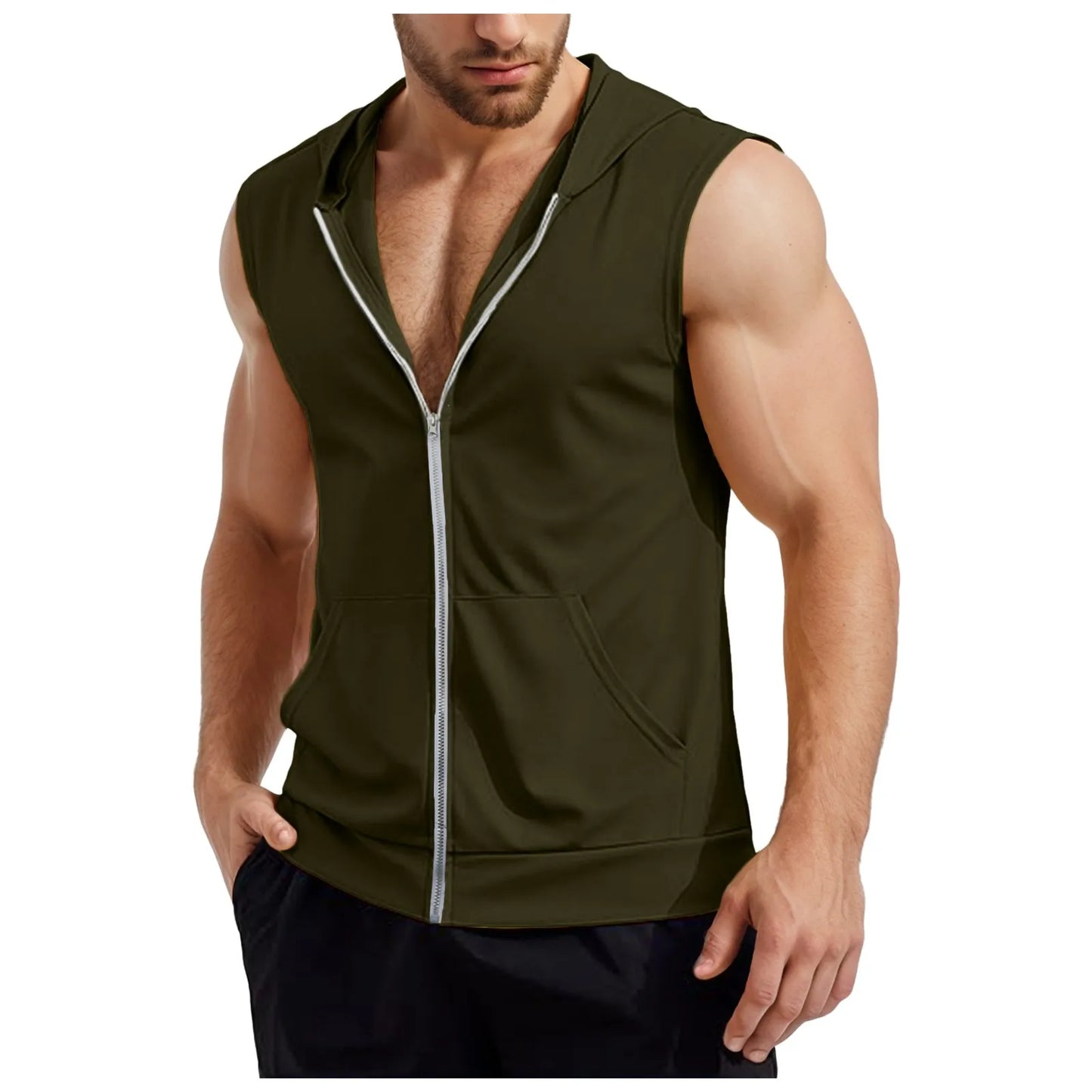 Men Dressy Workout Hooded Tank Tops Pack Zip Up Sleeveless Gym Shirts Muscle Mens Sleeveless Hoodies Fashion майка мужская