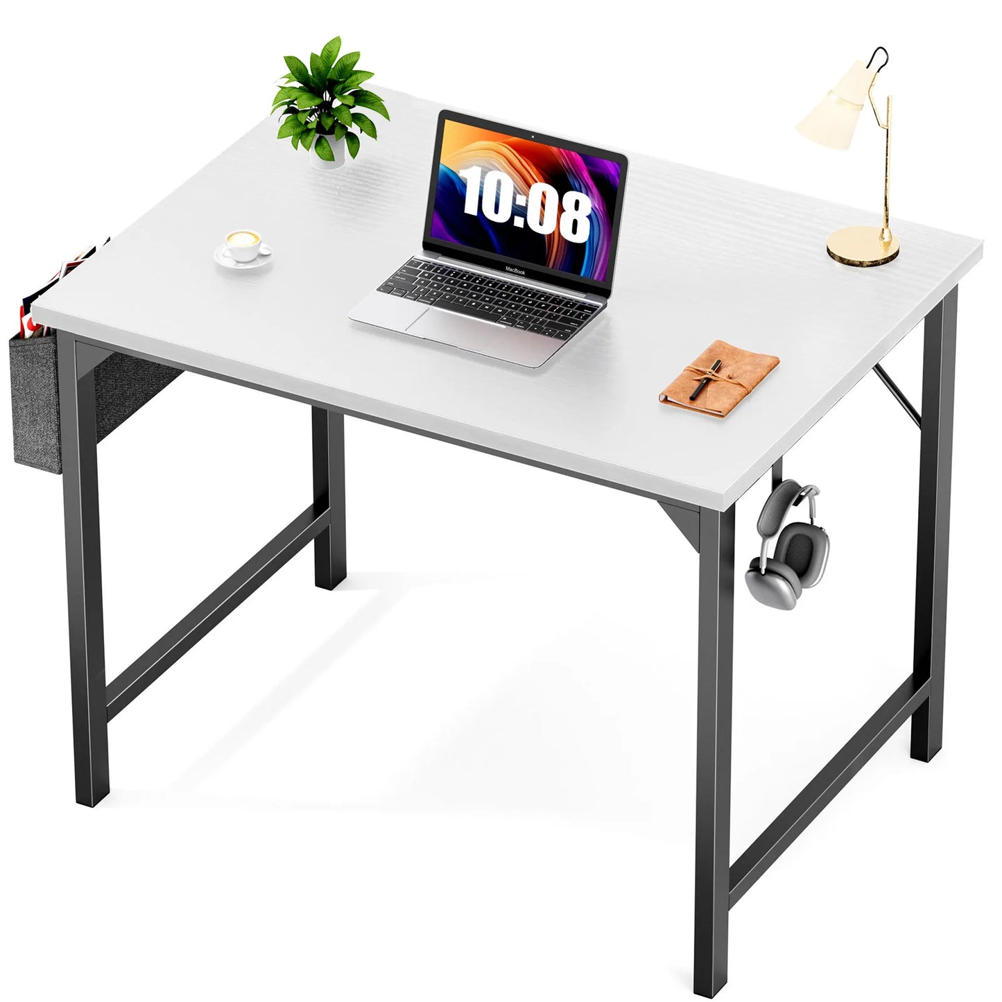 Computer Desk Gaming Table, Compact with Side Bag, Headphone Hooks