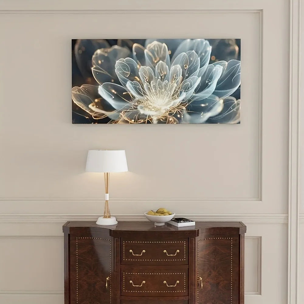 1.5 inch thick pine solid wood frame modern abstract transparent lotus mural, canvas painting for interior decoration