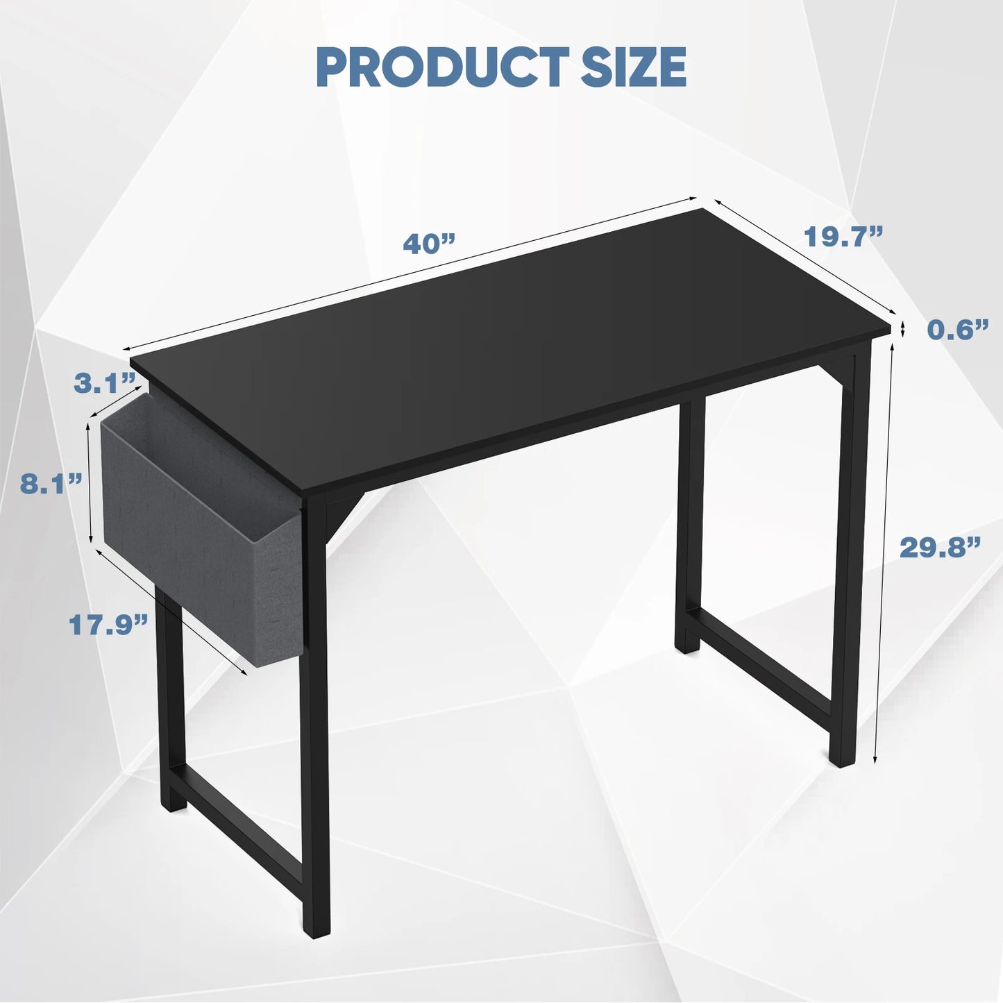 Computer Desk Gaming Table, Compact with Side Bag, Headphone Hooks
