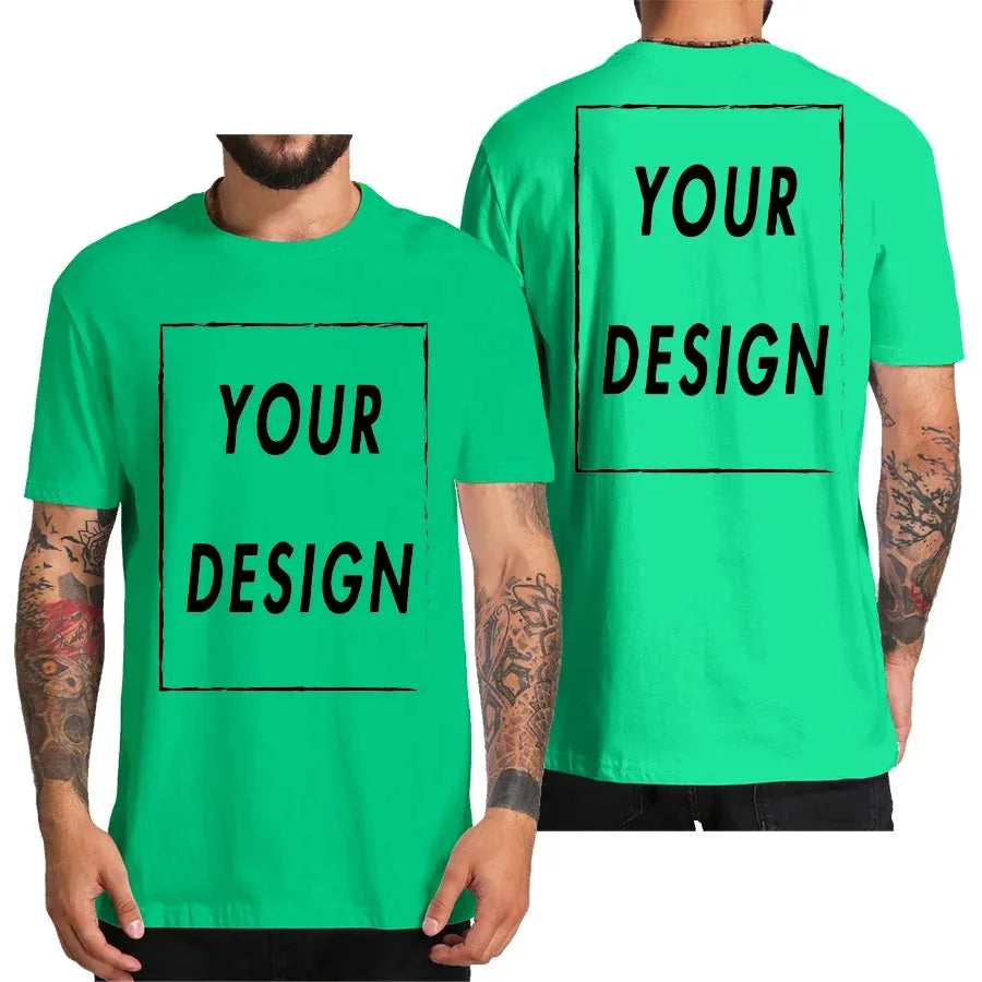 Design Your Own Logo Text Photo Custom T Shirt for Men Front Back Free Both Side EU Size Cotton Personalized T-shirt