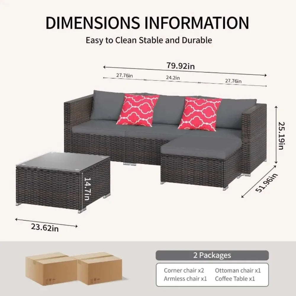 Outdoor Garden Furniture Set All Weather Outdoor Sofa PE Garden Furniture Wicker Rattan Garden Reception Set (Gray)