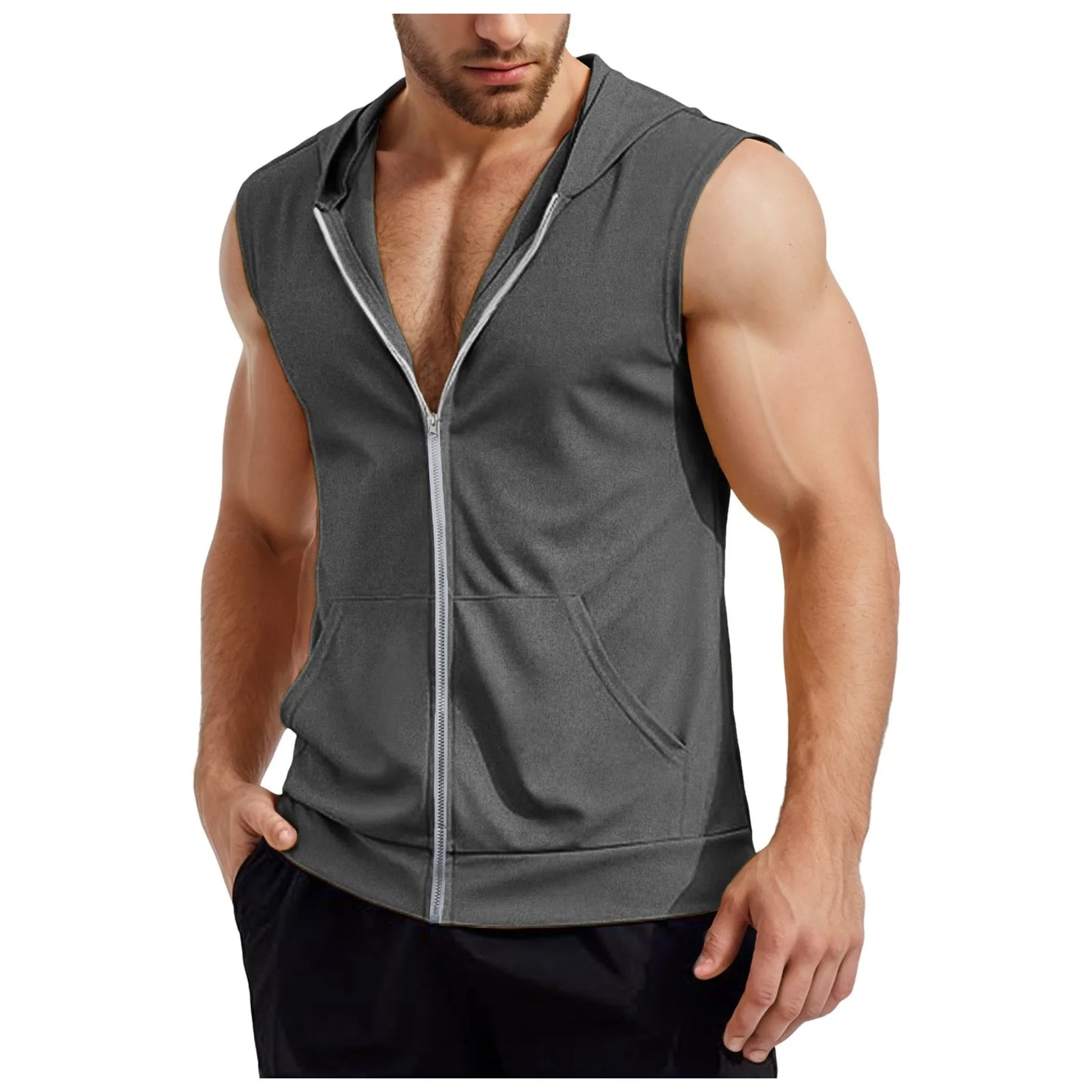 Men Dressy Workout Hooded Tank Tops Pack Zip Up Sleeveless Gym Shirts Muscle Mens Sleeveless Hoodies Fashion майка мужская