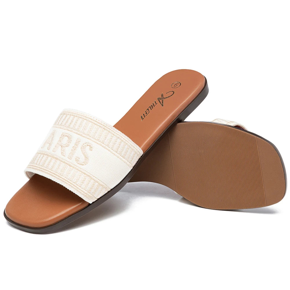 Casual Women Letter Flat Sandals Comfortable Slip Slide