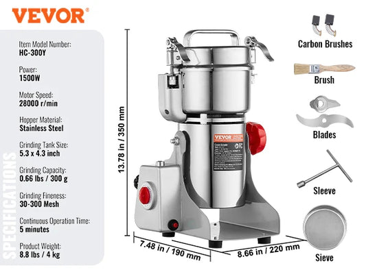 Electric Grain Mill Grinder Commercial Swing Spice Grinders for Dry Herbs Grains Spices Cereals Coffee Corn