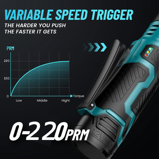 SEESII 3/8"Cordless Electric Wrench 55Nm 6" Extended Ratchet Wrench 12V Rechargeable Angle Wrench Car Repair Tools w/2 Batteries