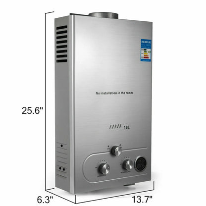 18L Hot Water Heater Propane Gas LPG/LNG On-Demand Tankless Water Heater Digital Home Bathroom Shower Head Instant Boiler Heater