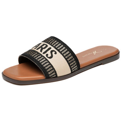 Casual Women Letter Flat Sandals Comfortable Slip Slide