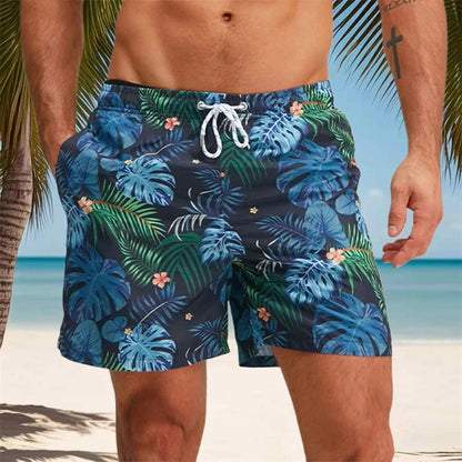 Men s Swim Trunks Quick Dry Beach Shorts with Drawstring Elastic Waistband Tropical Palm Leaf Print Swimwear for Summer