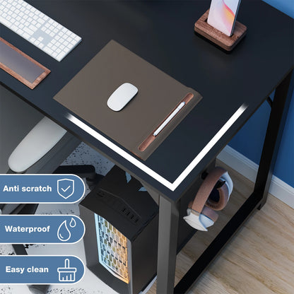 Computer Desk Gaming Table, Compact with Side Bag, Headphone Hooks
