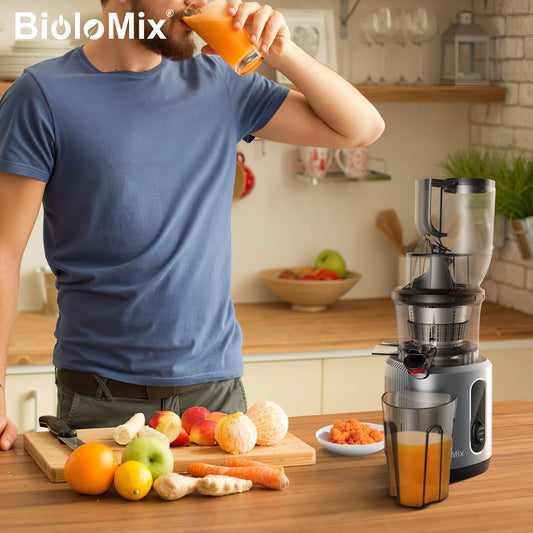 Cold Press Juicer with 75mm Feed Chute, 200W 40-65RPM Powerful Motor Fits Whole Fruits and Vegtables