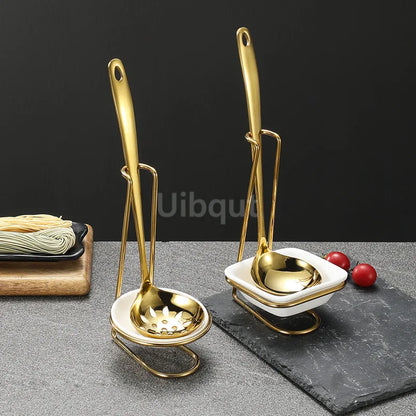 Gold Soup Spoon Holder Stainless Steel Cutlery Shelf Spoon Restaurant Ladle Shelving Kitchen Gadget Cooking Tool Storage Tray