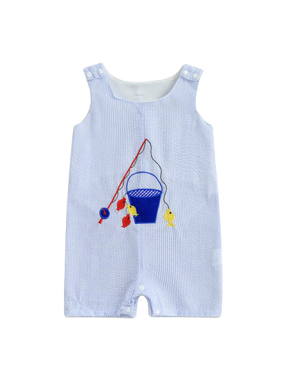 Infant Toddler Unisex Sleeveless Romper with Cute Animal Embroidery Crew Neck Summer Jumpsuit for Baby Boys and Girls
