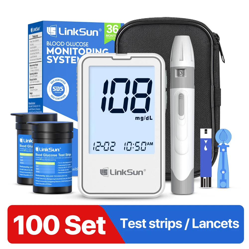 LinkSun G-425-3 Blood Glucose Meter Glucometer Full Set Medical Diabetes Blood Sugar Monitor Complete Kit Glucose Test Strips