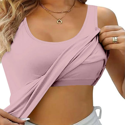 Womens Tank Tops With Built In Bras 2024 Summer Casual Crew Neck Sleeveless Camisole Plus Size  Solid Color Tops For Women
