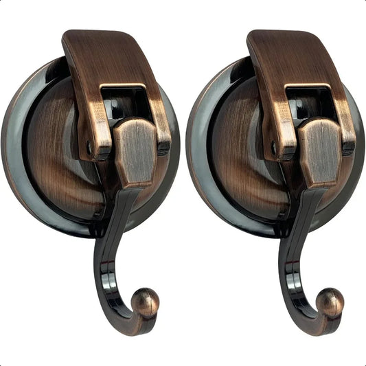 Heavy Duty Vacuum Suction Shower Hooks Glass Suction Cup for Bathroom Robe and Garland Decoration 2 Pack Antique Brass