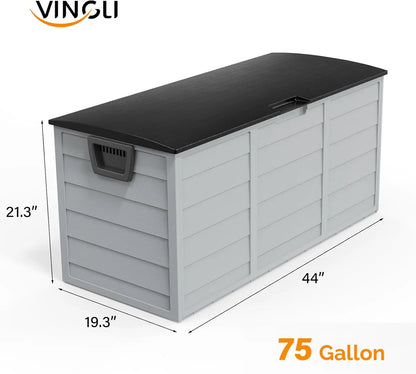 75 Gallon Outdoor Storage Box, Lockable Plastic Storage Containers with Lid, Patio Deck Box Furniture for Garden, Pool, Balcony,
