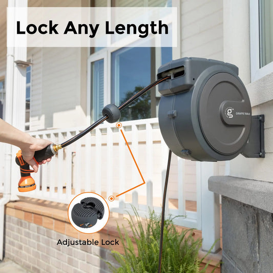 Giraffe Tools AW25 Garden Hose Reel 1/2'' 78ft, Heavy Duty Retractable Garden Hose Reel