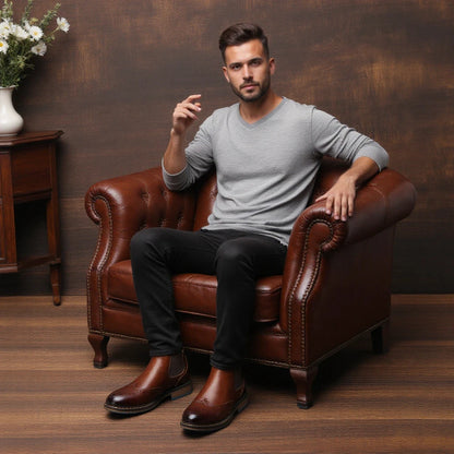 Classical Brogue Chelsea Men Boots Comfortable Fashion Leather Boots