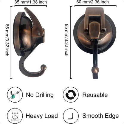 Heavy Duty Vacuum Suction Shower Hooks Glass Suction Cup for Bathroom Robe and Garland Decoration 2 Pack Antique Brass