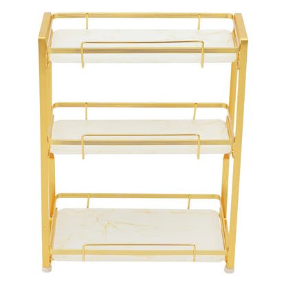 3 Tier Bathroom Countertop Organizer, Gold Bathroom Vanity Counter Organizer with Small Storage Basket for Skincare Makeup