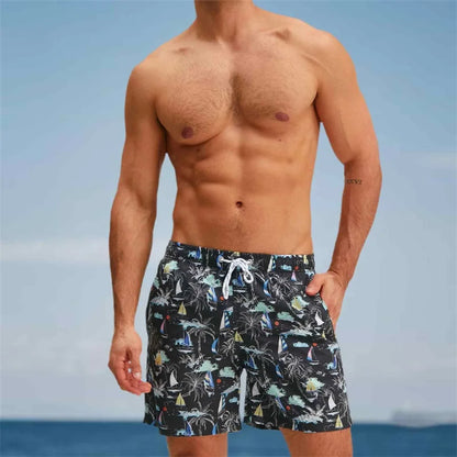 Men s Swim Trunks Quick Dry Beach Shorts with Drawstring Elastic Waistband Tropical Palm Leaf Print Swimwear for Summer