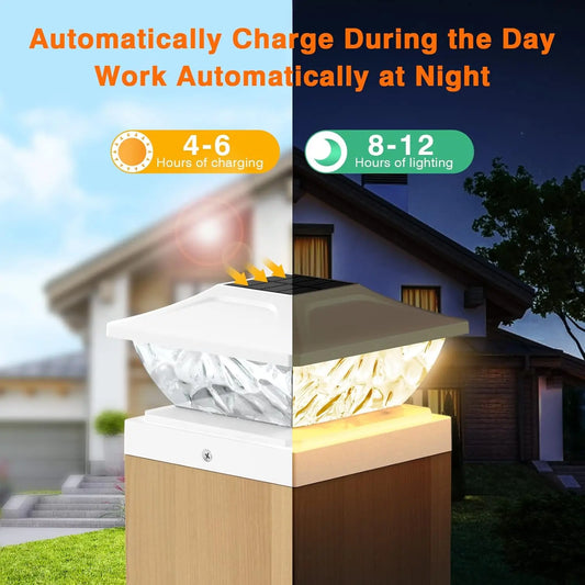 4/6/8/12 Pack 2 Mode Bright Solar Post Lights, Solar Powered Deck Lights for 4x4 4.5x4.5 5x5 Posts in Garden Decor, White