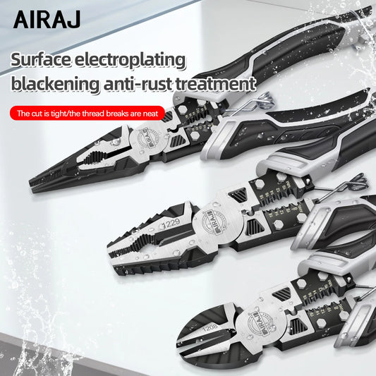 AIRAJ 8 inch Multi functional diagonal pliers 9 inch  pointed nose pliers hardware Tools wire pliers, 3 pcs electrician pliers
