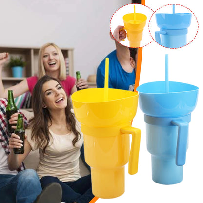 1000ml 2 In 1 Portable Snack Bowl Drink Cup Leak-Proof with Straw Stadium Tumbler Water Bottle Splash Proof for Cinema Travel