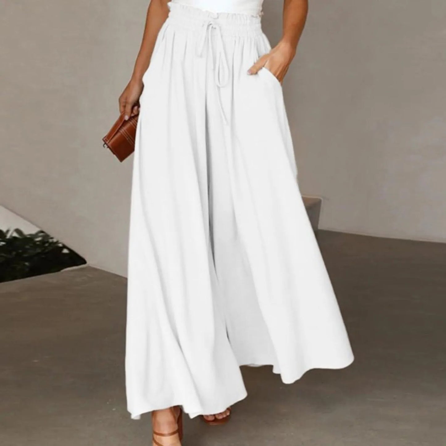 Women Summer High Waisted Palazzo Pants Wide Leg Long Pant Trousers With Pocket Internet celebrity new hot selling