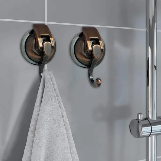 Heavy Duty Vacuum Suction Shower Hooks Glass Suction Cup for Bathroom Robe and Garland Decoration 2 Pack Antique Brass