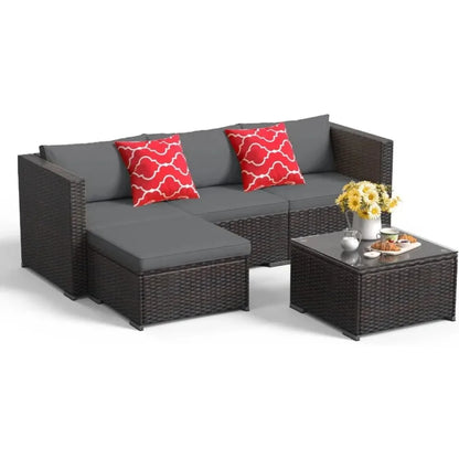 Outdoor Garden Furniture Set All Weather Outdoor Sofa PE Garden Furniture Wicker Rattan Garden Reception Set (Gray)
