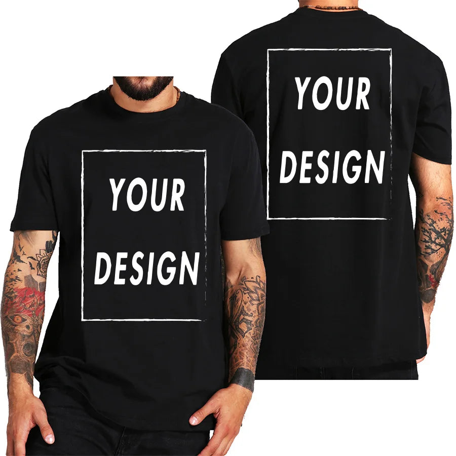 Design Your Own Logo Text Photo Custom T Shirt for Men  Front Back Free Both Side EU Size Cotton Personalized T-shirt