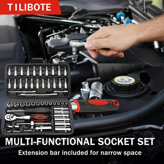 46PCS 1/4 inch Drive Socket Set Mechanic Tool Kits for Household Auto Repair