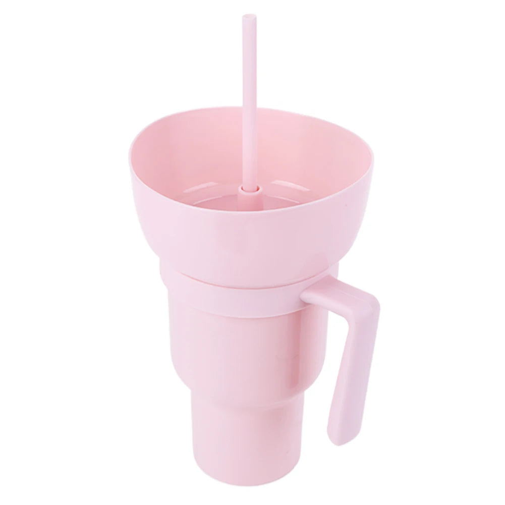 1000ml 2 In 1 Portable Snack Bowl Drink Cup Leak-Proof with Straw Stadium Tumbler Water Bottle Splash Proof for Cinema Travel