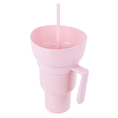 1000ml 2 In 1 Portable Snack Bowl Drink Cup Leak-Proof with Straw Stadium Tumbler Water Bottle Splash Proof for Cinema Travel