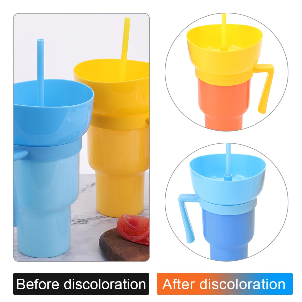 1000ml 2 In 1 Portable Snack Bowl Drink Cup Leak-Proof with Straw Stadium Tumbler Water Bottle Splash Proof for Cinema Travel