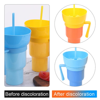 1000ml 2 In 1 Portable Snack Bowl Drink Cup Leak-Proof with Straw Stadium Tumbler Water Bottle Splash Proof for Cinema Travel